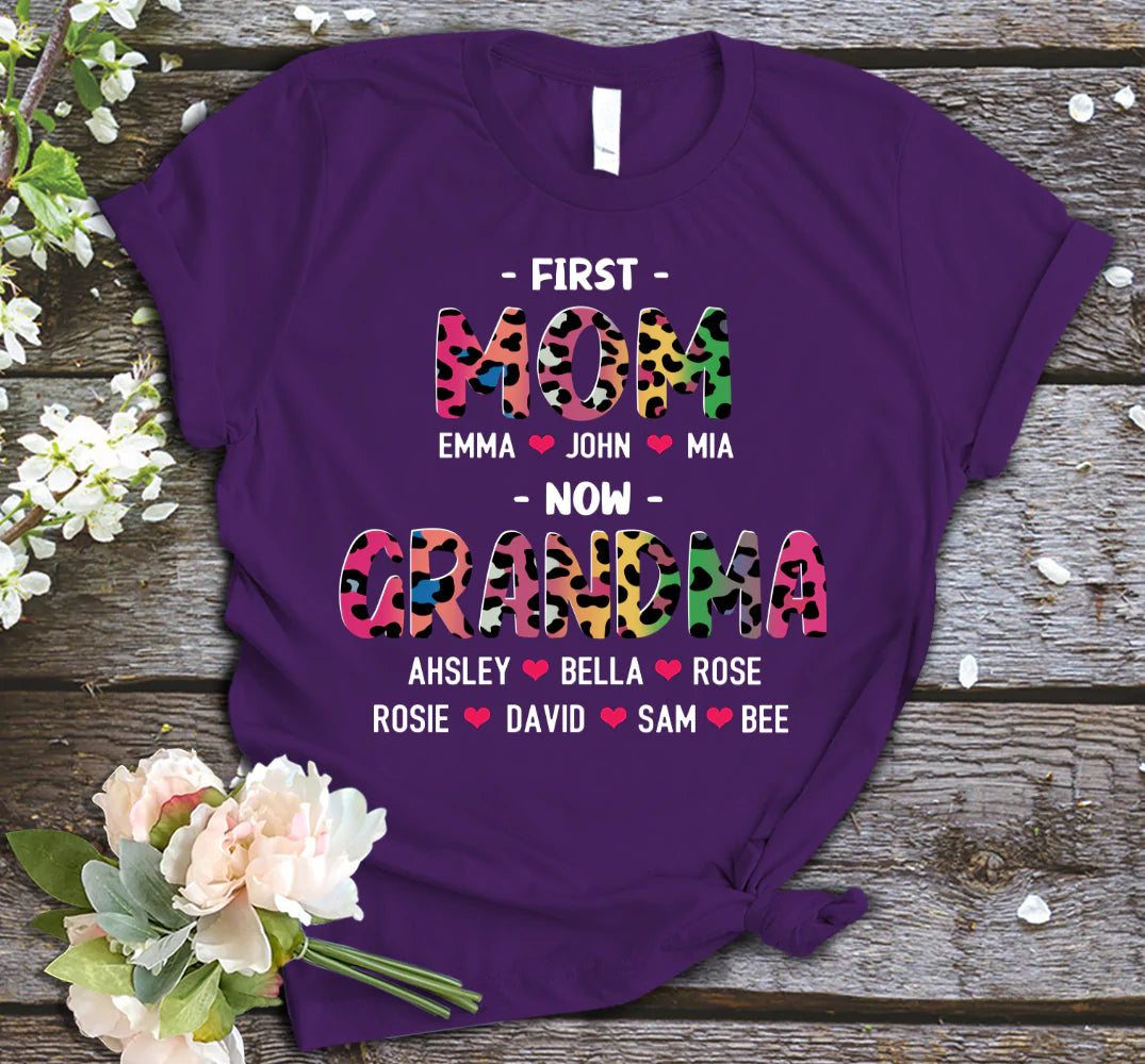First Mom Now Grandma Leopard Shirt
