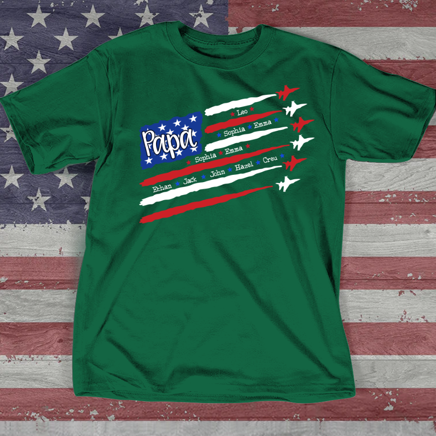 American Flag Jet Fighter 4th of july Papa with kids CL01 T-Shirt