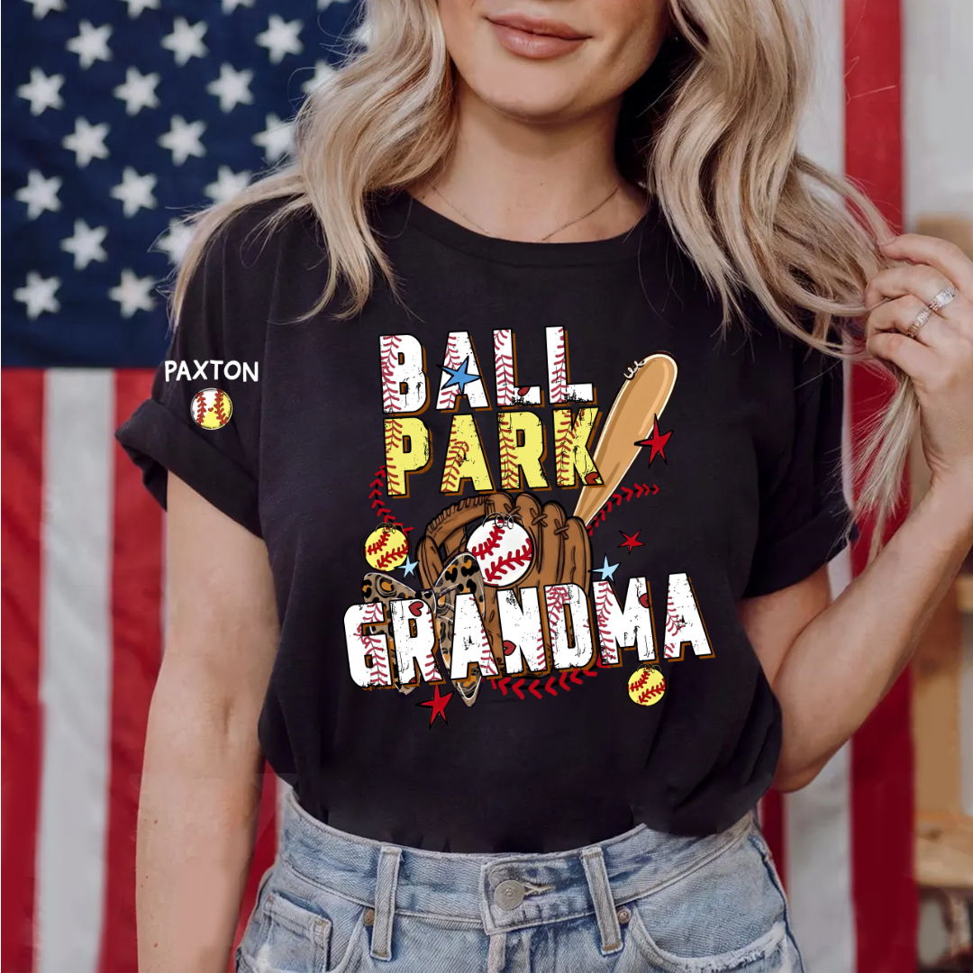 Ballpark Baseball Softball Mimi Game Day, Personalized Grandma and Grandkids T-shirt