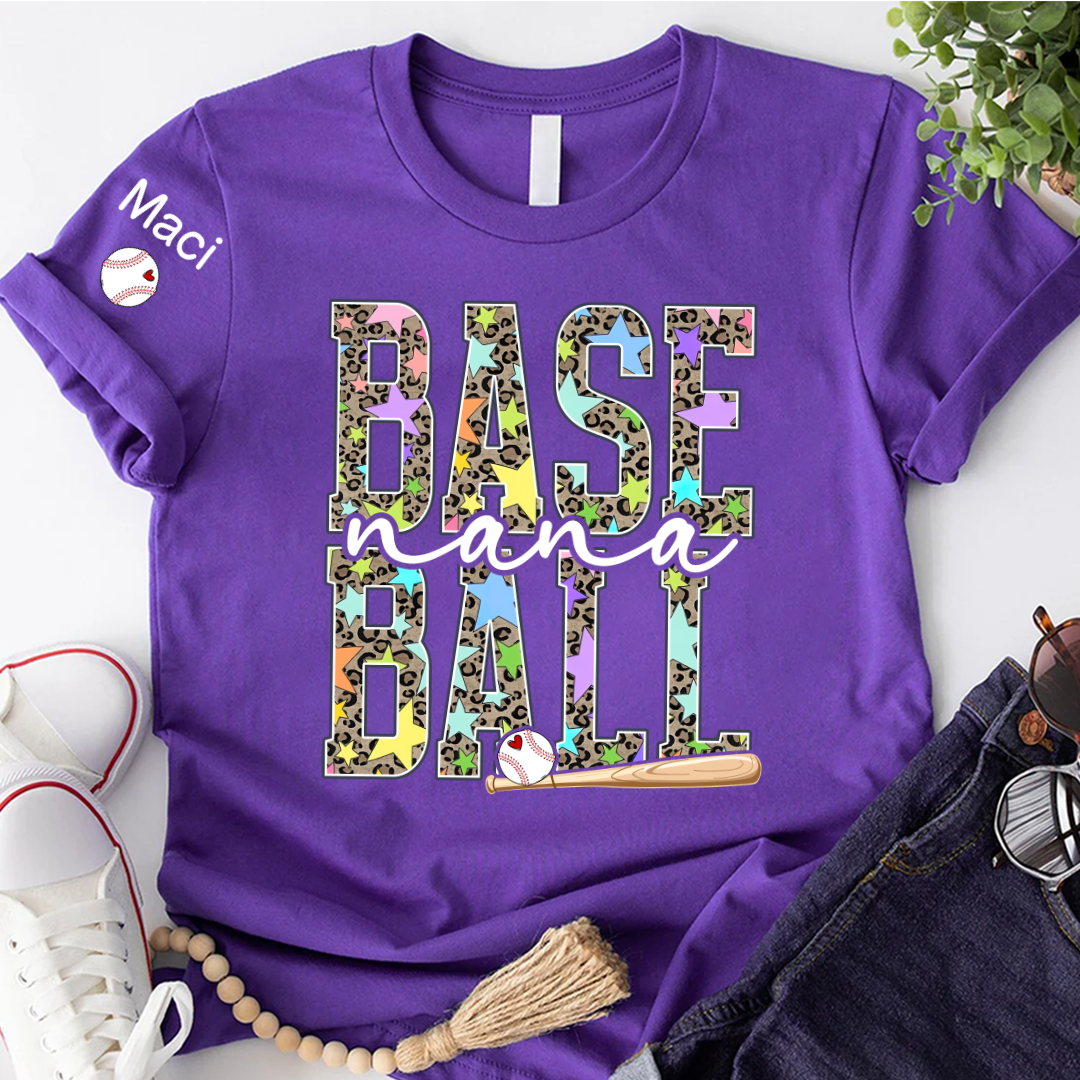 Baseball Leopard Nana Game Day Nana Gigi Grandma and Grandkids Personalized T-shirt