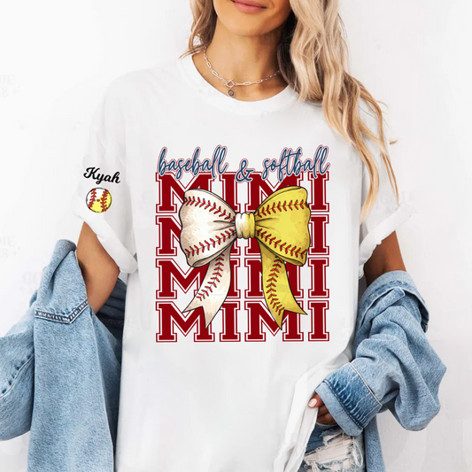 Baseball Softball Game Day Nana Gigi Grandma and Grandkids Personalized T-shirt