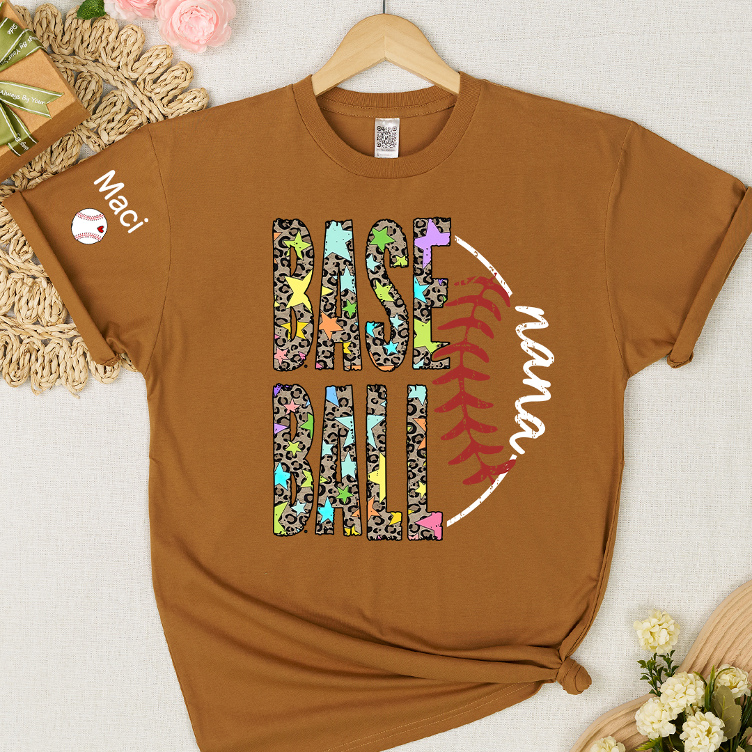 Baseball Leopard Nana Nana Gigi Grandma and Grandkids Personalized Game Day T-shirt