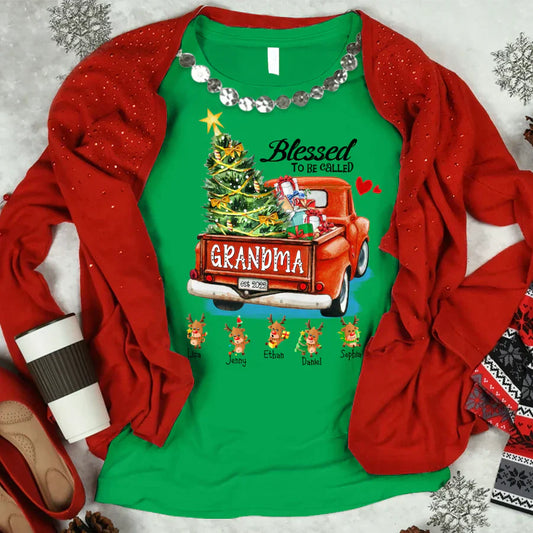 Blessed to be called Grandma Christmas Tree Truck Reindeer T-Shirt