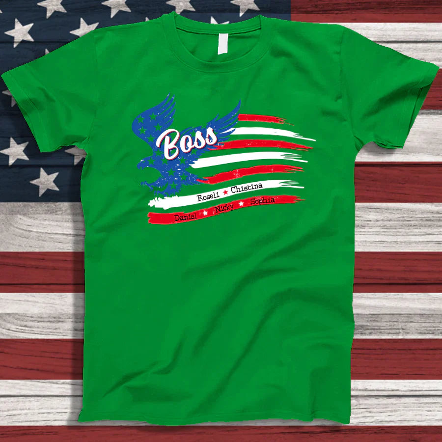 Boss With Grandkids Names 4th Of July CTL94 T-Shirt