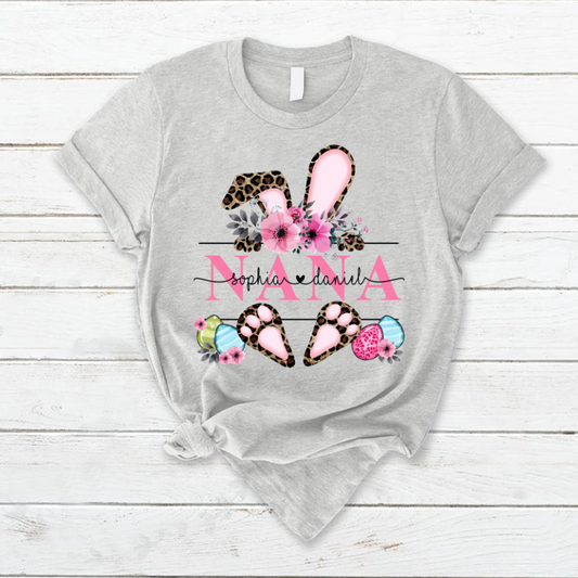 Bunny Leopard Flower Shirt, Custom Nana And Kids, Easter Days Gift TH T-Shirt