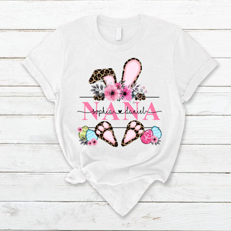 Bunny Leopard Flower Shirt, Custom Nana And Kids, Easter Days Gift TH T-Shirt