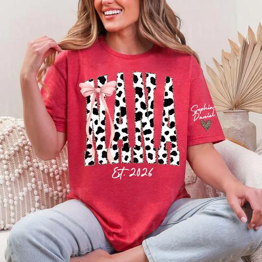 Cow Print Outlined With Leopard Personalize Nana and Grandkids Shirt