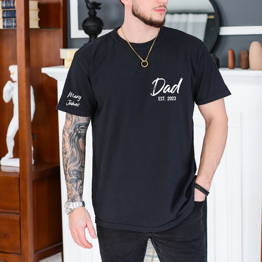 Personalized Papa Shirt with Grandkids Names Arm Custom Papa Est Date Papa Fathers Day Gifts