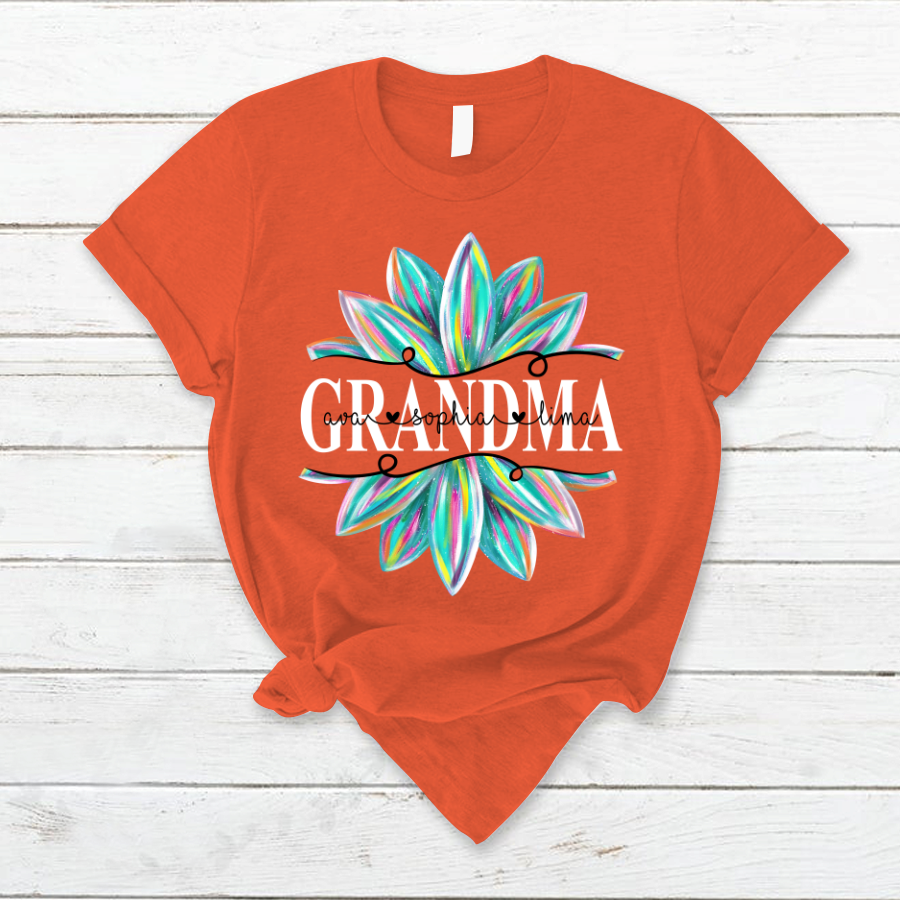 Custom Grandma Flower Color With Grandkids Mother's Day TH T-Shirt