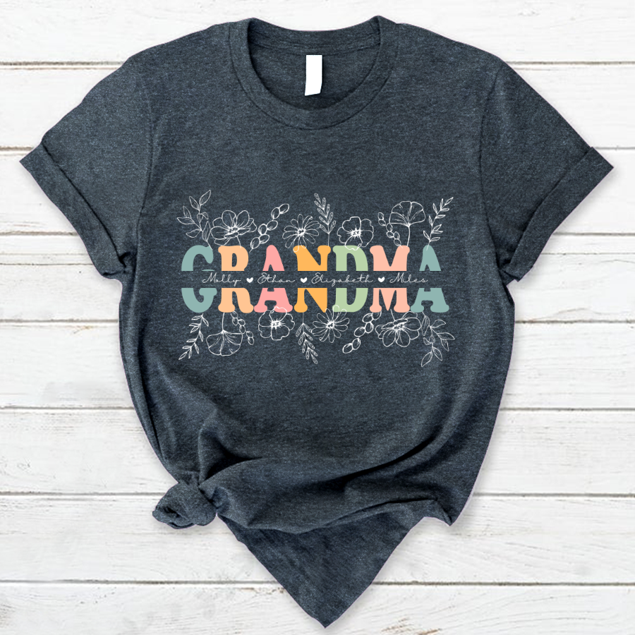 Customizable Grandma Line Floral Vintage T-Shirt