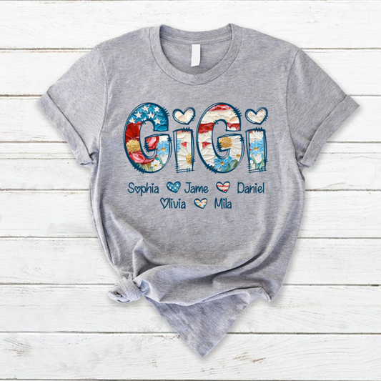 Daisy Flower America Flag Gigi And Grandkids Personalized 4th of July Gift Shirt