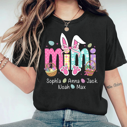 Easter Bunny Coquette Bow Gift For Family, Custom Grandma And Kids Comfort Colors T-Shirt