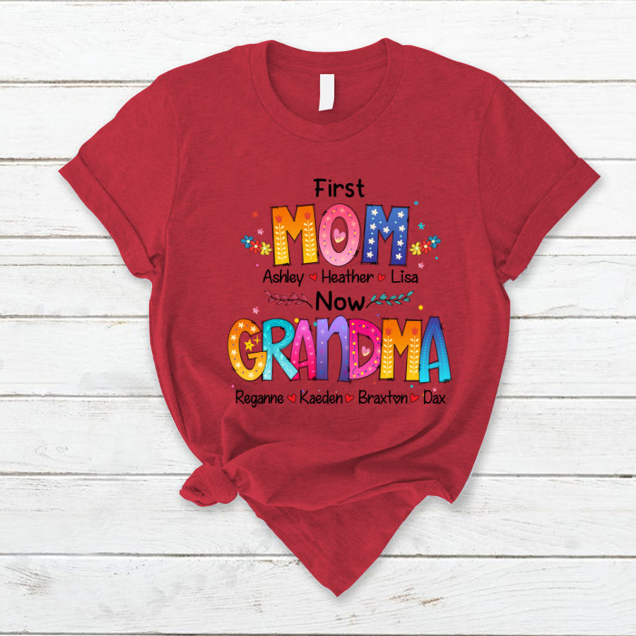 Personalized Mom and Grandma T-Shirt – Custom Colorful Family Name Shirt, Perfect Gift for Christmas