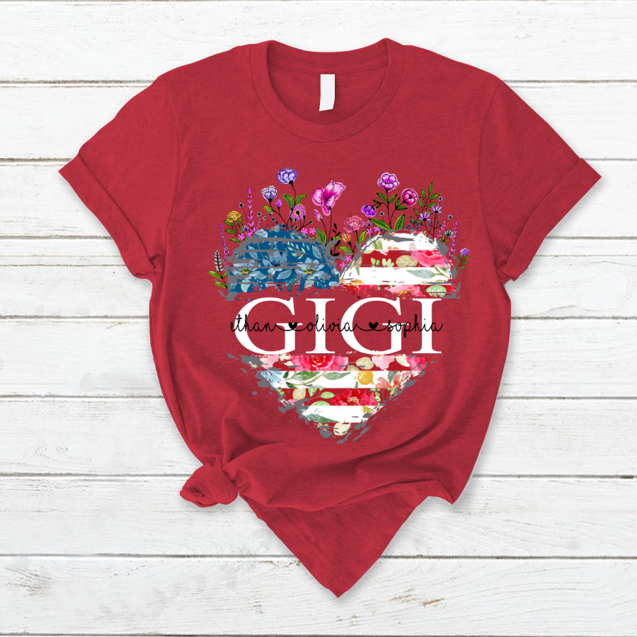 Gigi And Grandkids Heart American Flag T-Shirt