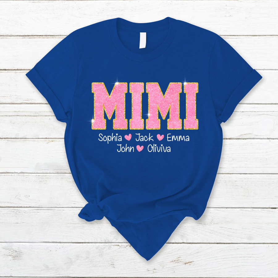 Glitter Pink Custom Name Mimi Nana Grandma And Kids T-Shirt