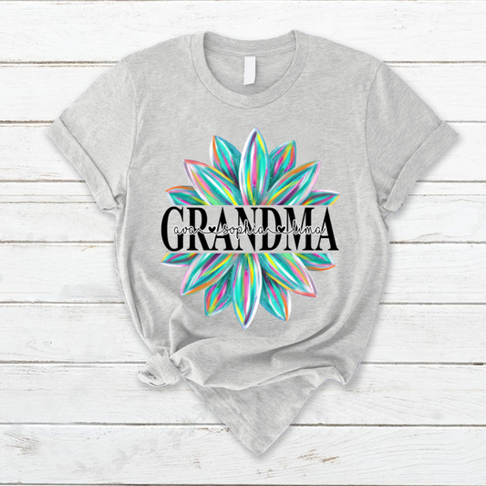 Grandma Flower Color 4 Shirt, Custom Grandma With Kids, Mother's Day TH T-Shirt