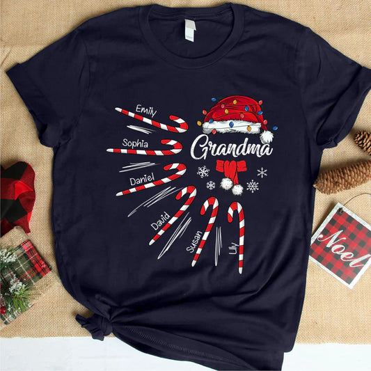 Grandma Christmas Candy Kid Names T-Shirt