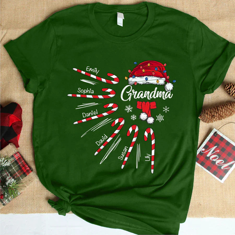 Grandma Christmas Candy Kid Names T-Shirt