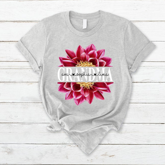 Grandma Dahlia Flower Shirt, Custom Grandma With Kids, Mother's Day TH T-Shirt