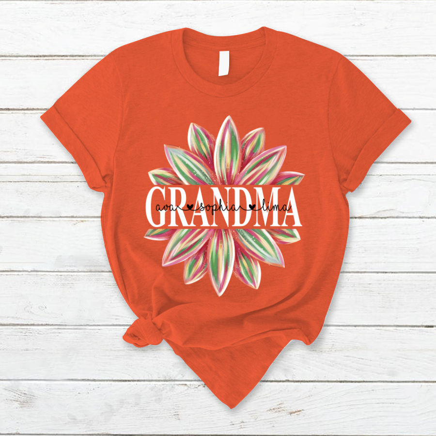 Grandma Flower Color 2 Shirt, Custom Grandma With Kids, Mother's Day TH T-Shirt