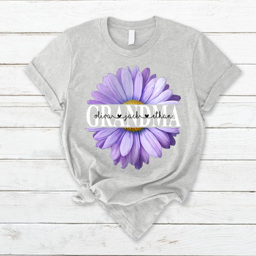 Grandma Flower Daisy Color Purple And Grandkids Mother's Day T-Shirt