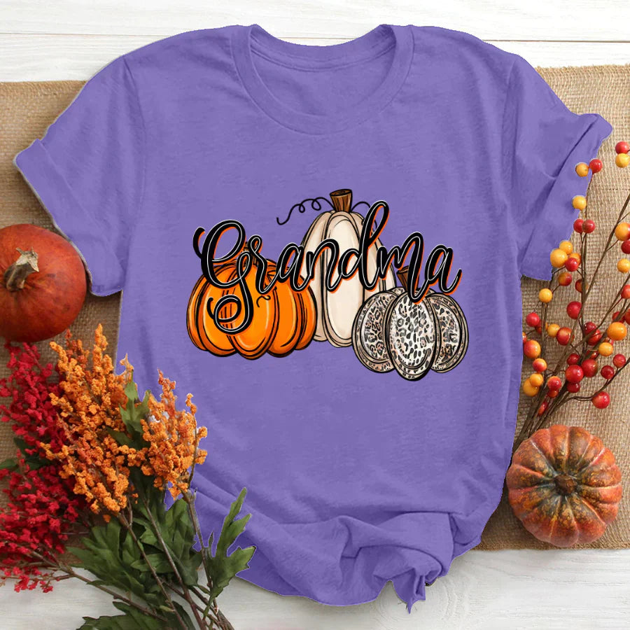Grandma Pumpkins Leopard Autumn T-Shirt