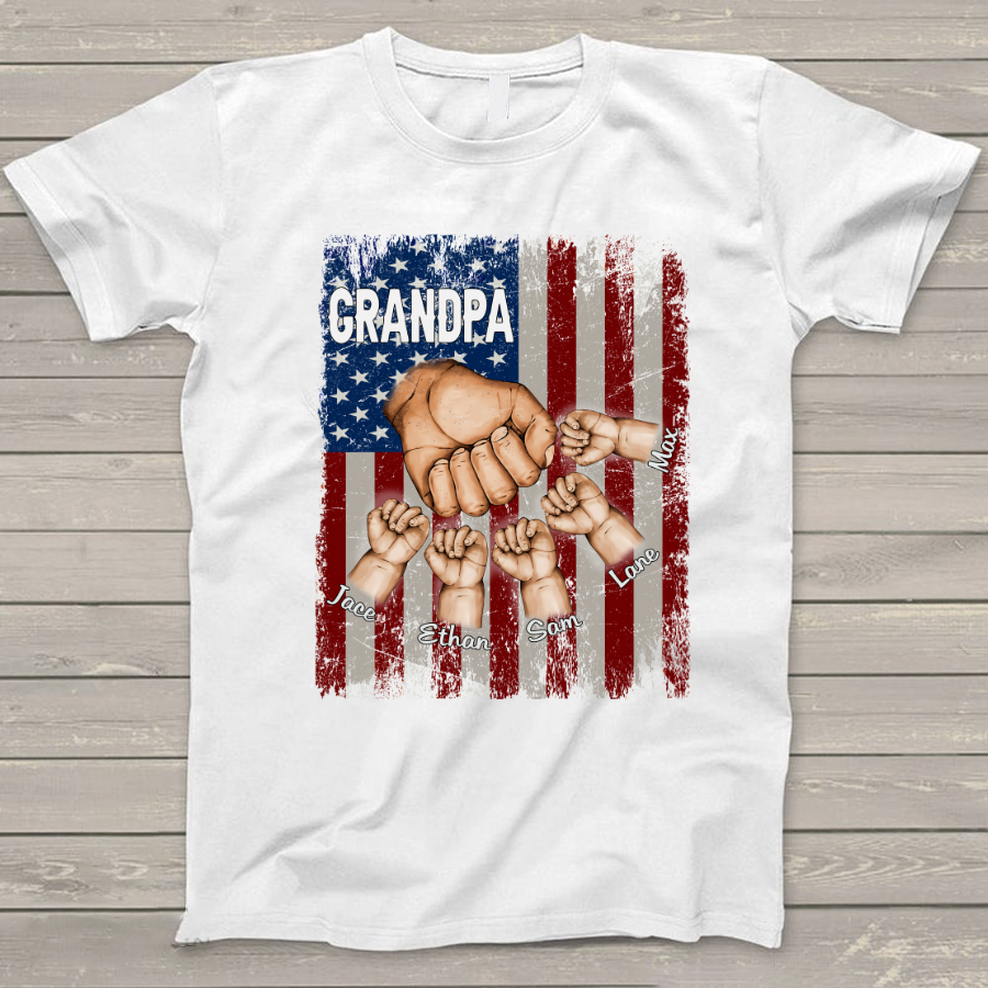 Grandpa Grandkids Hands Flag T-Shirt