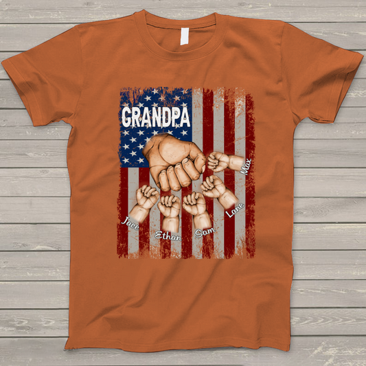 Grandpa Grandkids Hands Flag T-Shirt