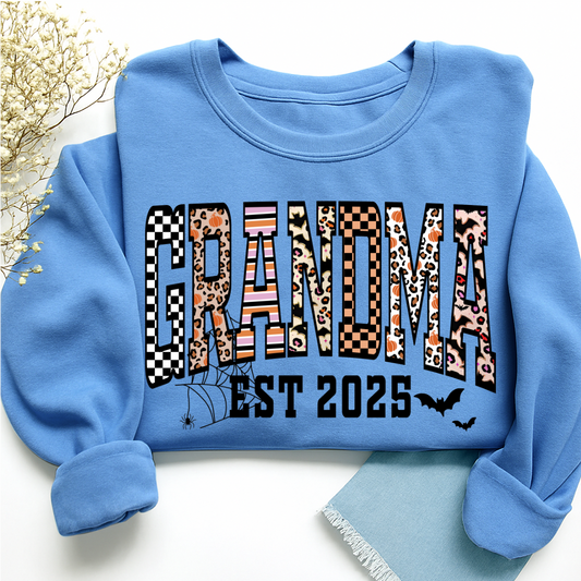 Halloween Leopard Checkered Fall Grandma Custom Grandma And Grandkids Sweatshirt
