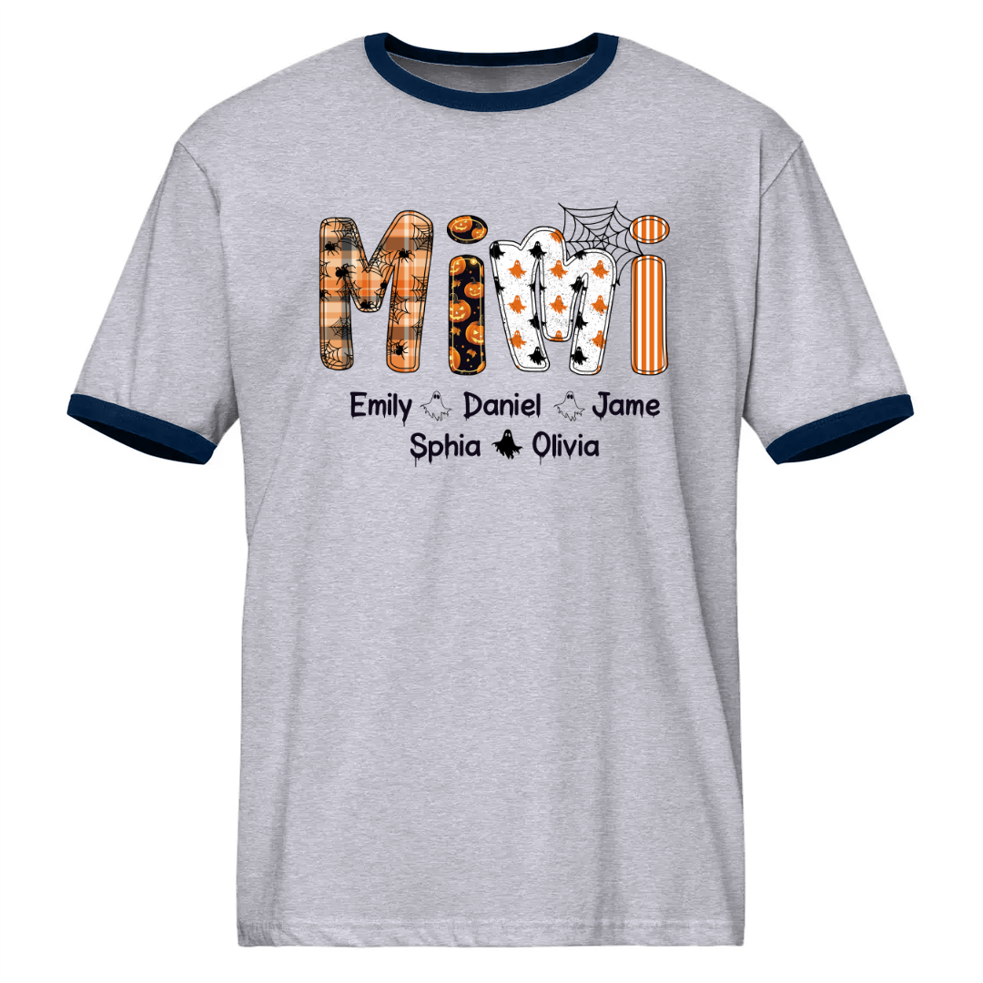 Halloween Spooky Mimi, Custom Grandma And Grandkids Ringer T-Shirt