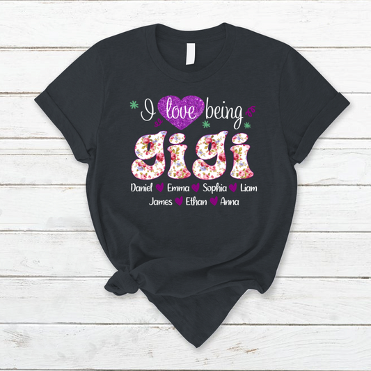 I Love Being Gigi Purple Flower With Heart Grandkids Mother Day T-Shirt
