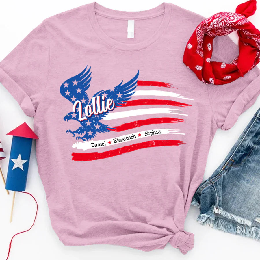 Lollie With Grandkids Names 4th Of July CTL94 T-Shirt