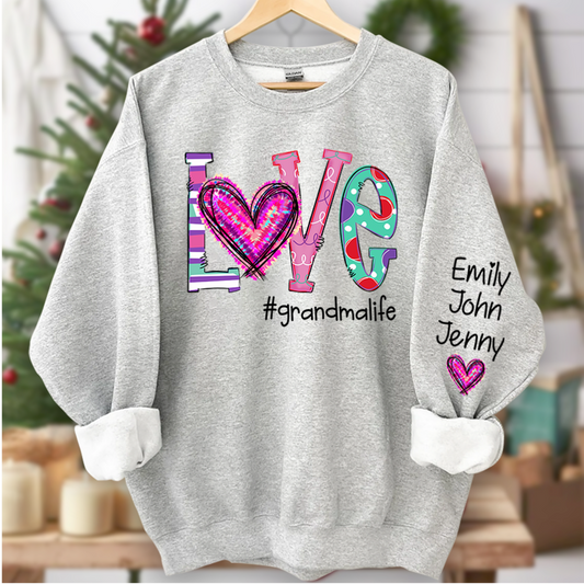 Love Grandma Life Heart Grandkids Sweatshirt