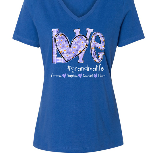 Love Daisy Purple Grandma Life With Kids TH V-Neck