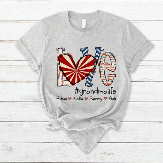 Love Grandma Baseball And Grandkids, Love Baseball Grandma Iron On T-Shirt
