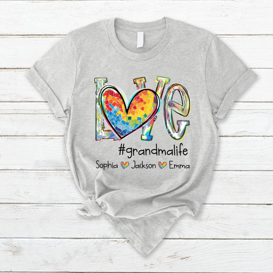 Love Grandma Life Color Grandkids Name 2024 T-Shirt