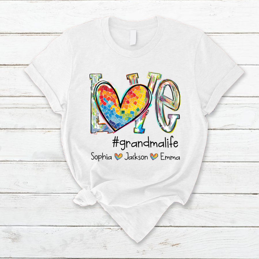 Love Grandma Life Color Grandkids Name 2024 T-Shirt