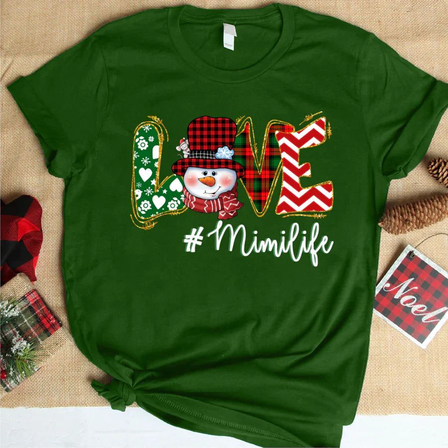 Love Mimi Life Snowman Christmas T-Shirt