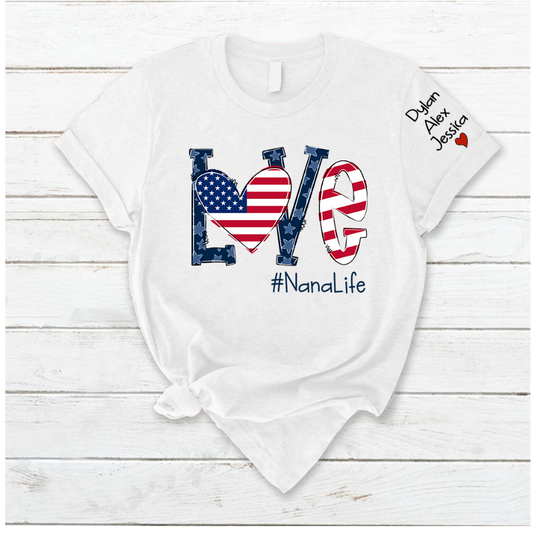 Love Nana Life Flag Grandkids T-Shirt