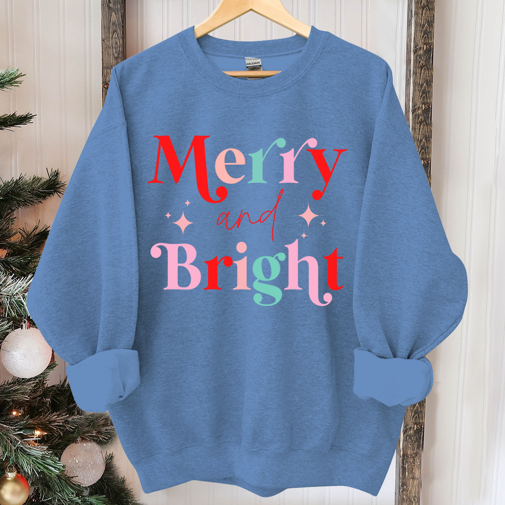 Merry And Bright Sweatshirt, Christmas Sweatshirt, Festive Holiday Shirts For Women, Cute XMAS Gift For Her Crewneck Matching Kids Toddler