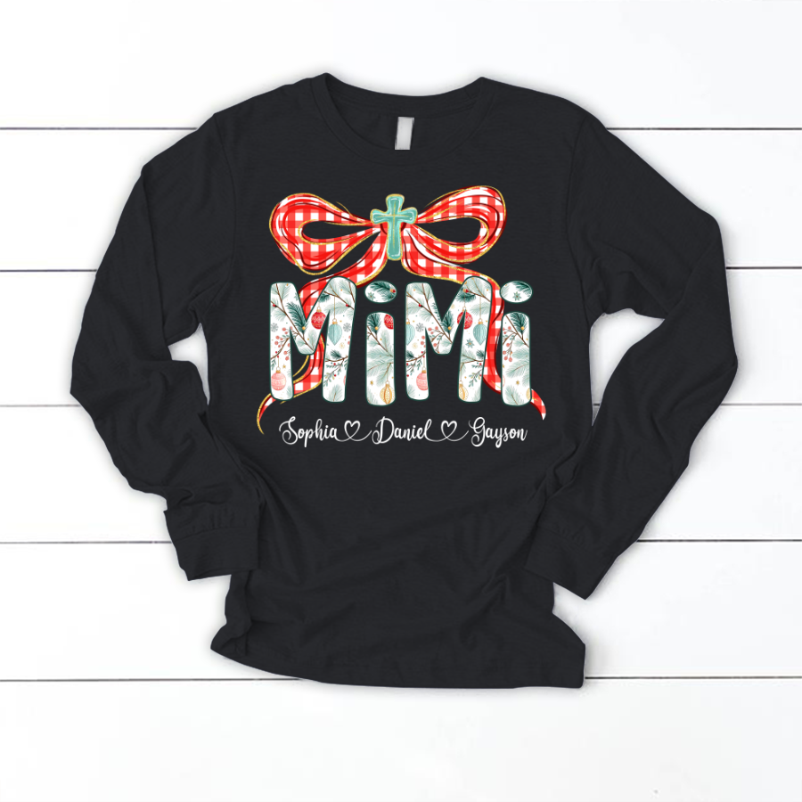 Mimi Christmas Bow, Personalized Mimi and Grankids Shirt