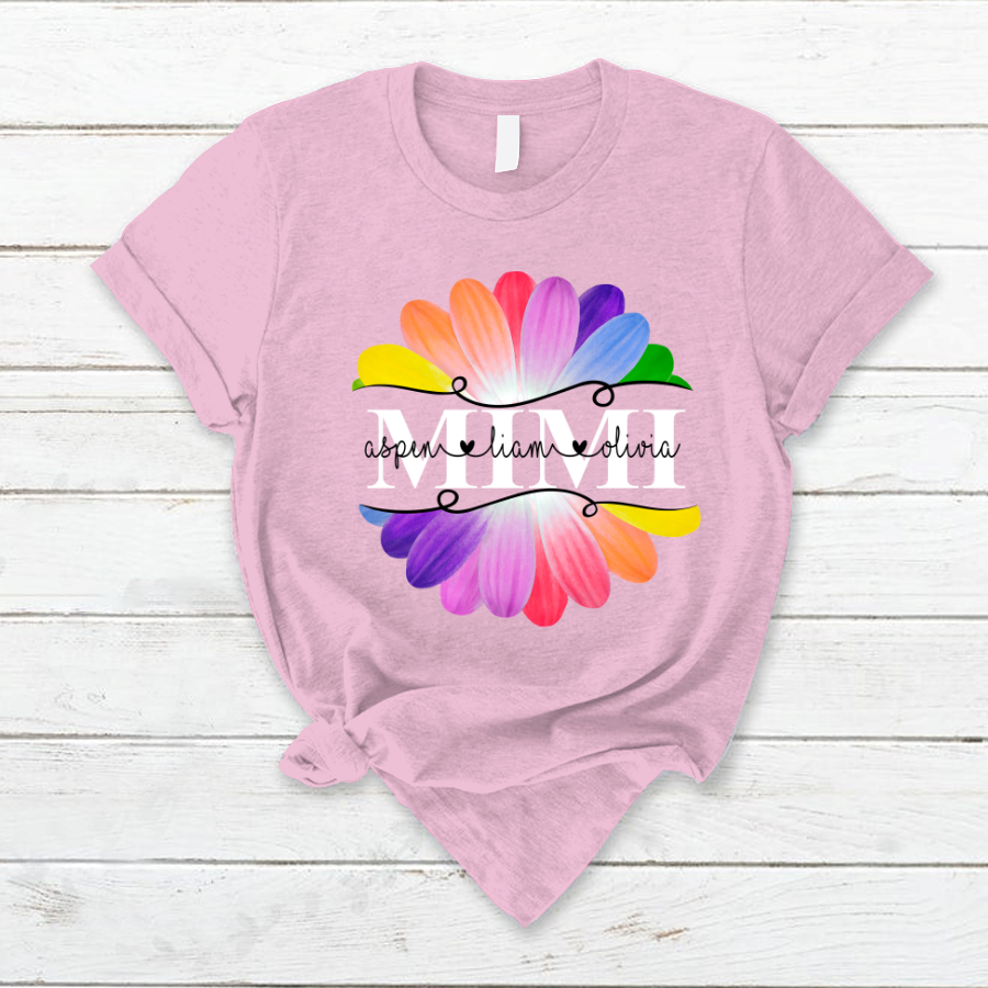 Mimi And Grandkids Flower Rainbow T-Shirt