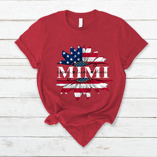 Mimi And Grandkids Sunflower Flag American T-Shirt