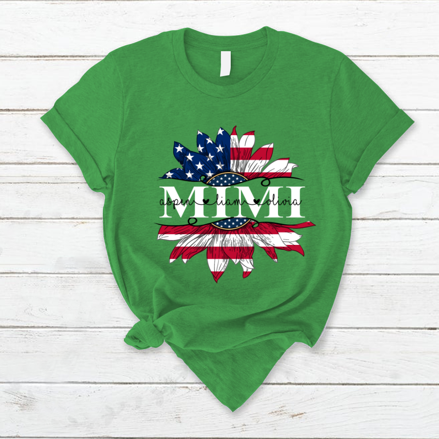 Mimi And Grandkids Sunflower Flag American T-Shirt