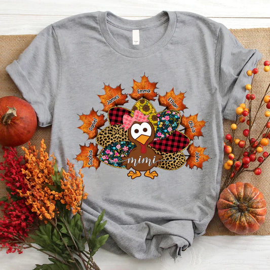 Mimi And Grandkids Thanksgiving Turkey T-Shirt