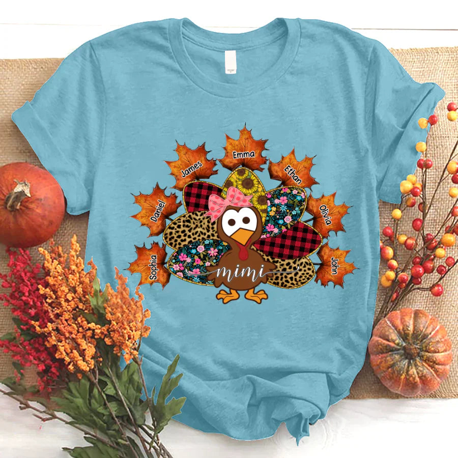Mimi And Grandkids Thanksgiving Turkey T-Shirt