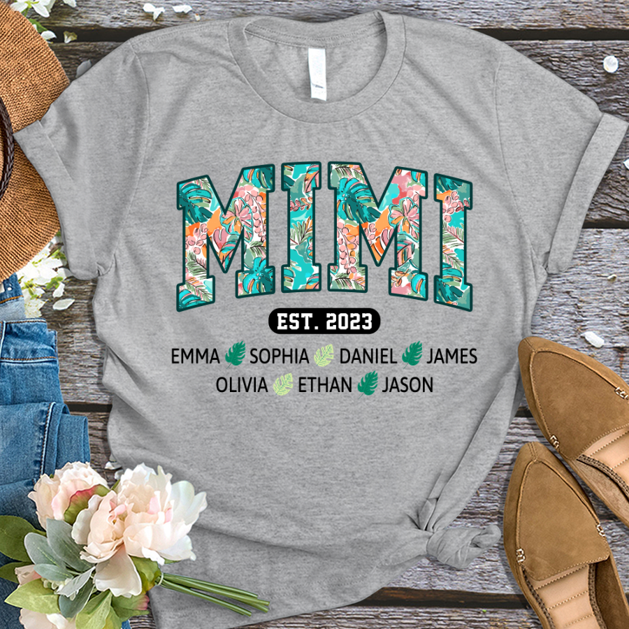 Mimi Est Floral Summer With Grandkids, Gift For Grandma T-Shirt
