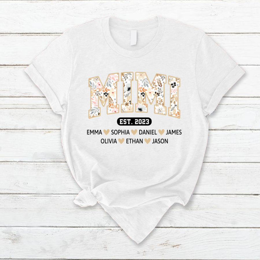 Mimi Est Floral With Grandkids Mother's Day TH T-Shirt