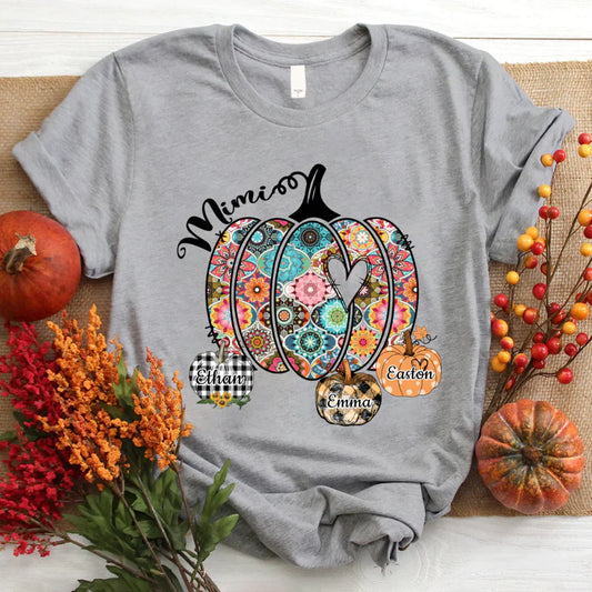 Mimi Pumpkins With Grandkids Flower T-Shirt