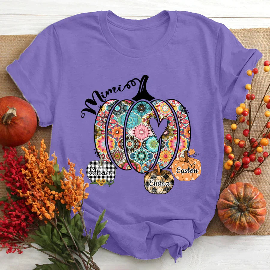 Mimi Pumpkins With Grandkids Flower T-Shirt